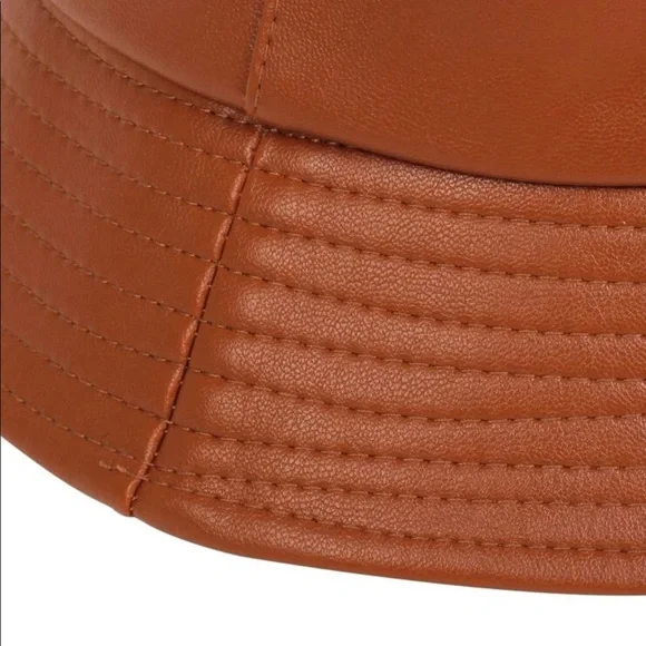 Solid PU Leather Brown Bucket Hat - Picture 3 of 3